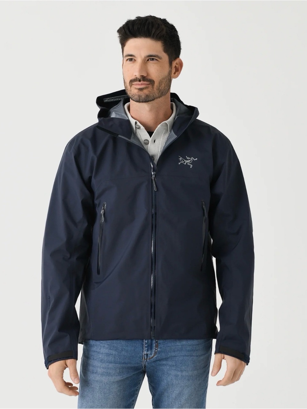 Arc'teryx Men's Navy Hooded Rain Jacket